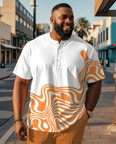 Men's Plus Size Daily Casual Orange Geometric Wave Print Henley Collar Button Short Sleeve T-Shirt